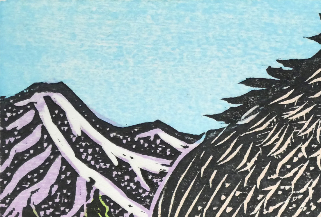 手島圭三郎「しまふくろう春」木版画　拡大画像1