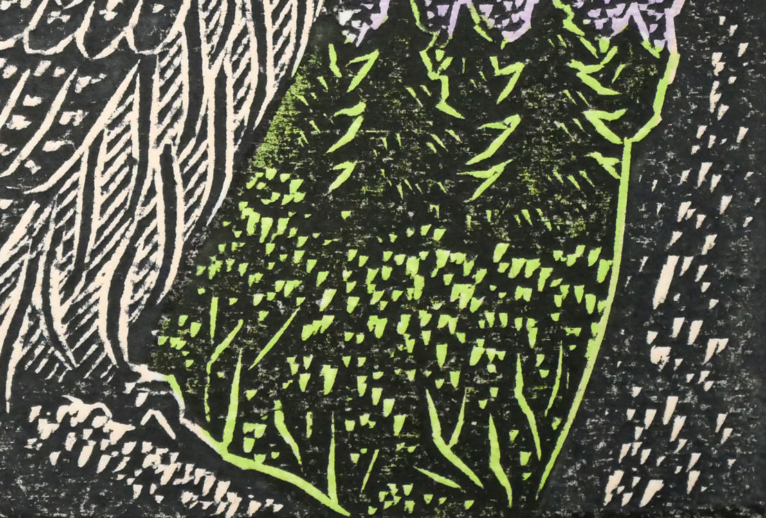 手島圭三郎「しまふくろう春」木版画　拡大画像4