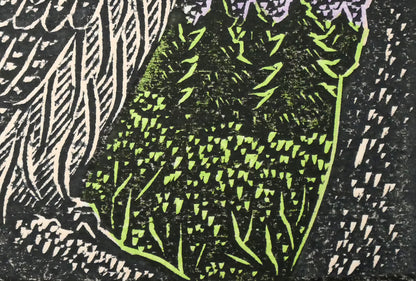 手島圭三郎「しまふくろう春」木版画　拡大画像4