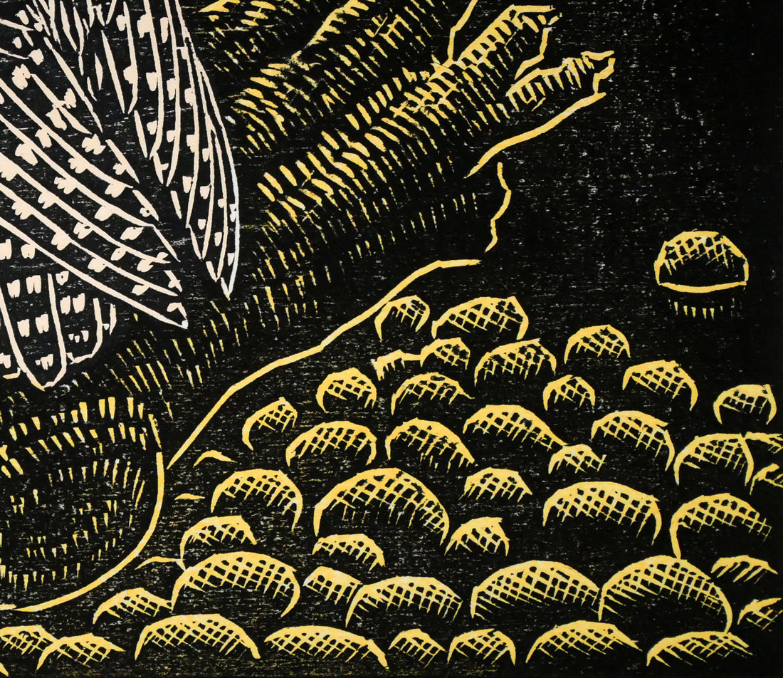 手島圭三郎「しまふくろう流木」木版画　拡大画像6