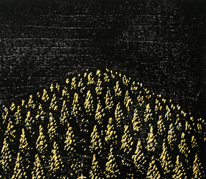 手島圭三郎「しまふくろう流木」木版画　拡大画像2
