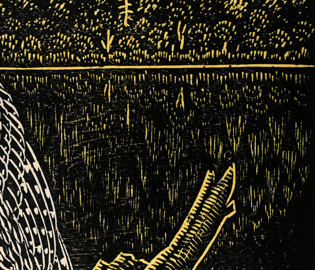 手島圭三郎「しまふくろう流木」木版画 絵画買取・販売の小竹美術