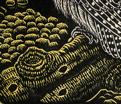 手島圭三郎「しまふくろう流木」木版画　拡大画像5