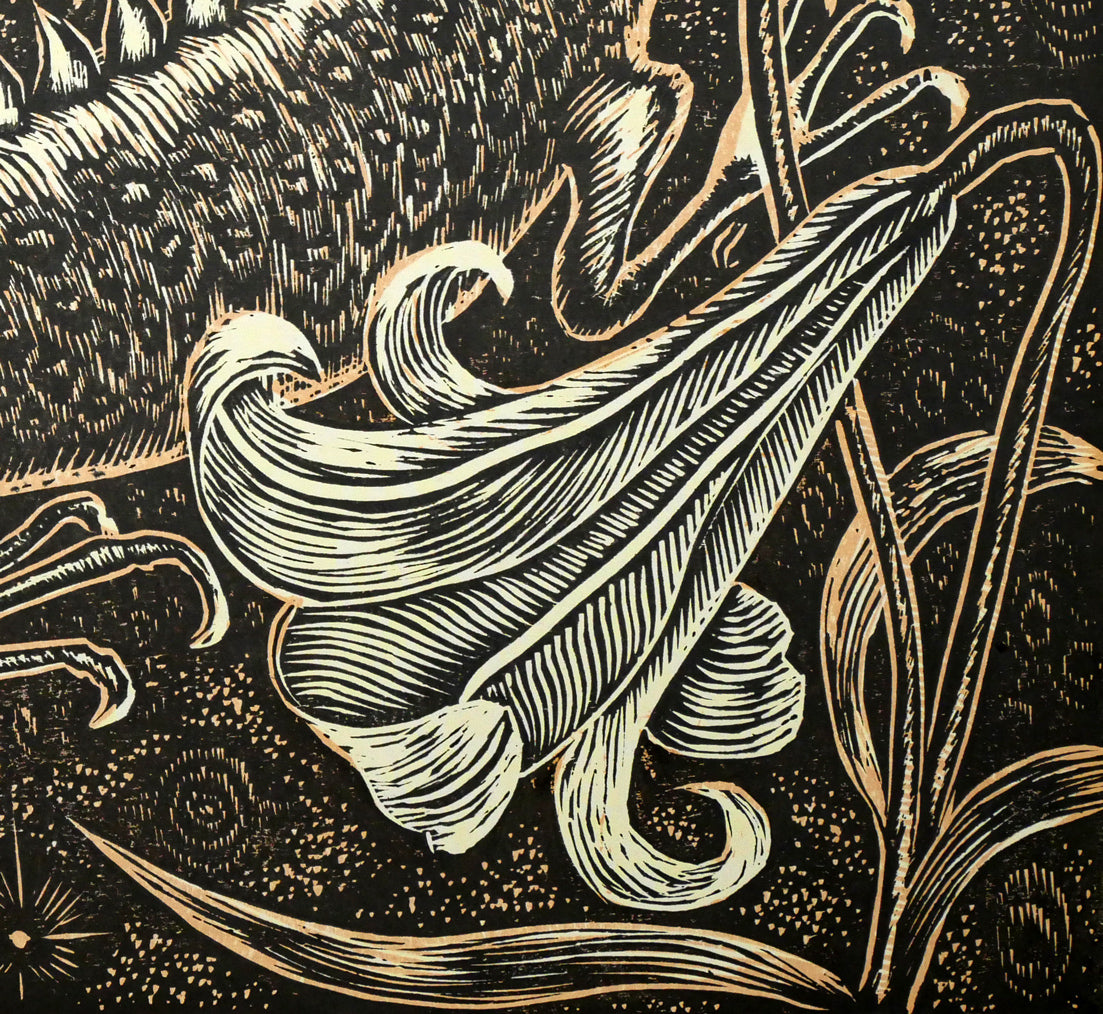 手島圭三郎「白ゆりの幻想」木版画　拡大画像6