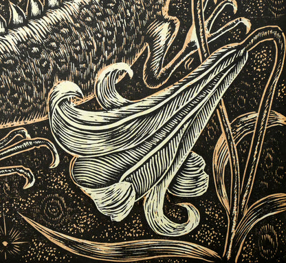 手島圭三郎「白ゆりの幻想」木版画　拡大画像6