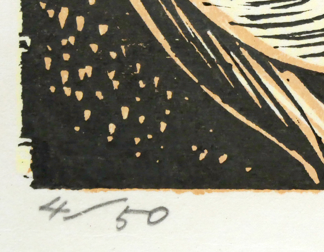 手島圭三郎「白ゆりの幻想」木版画　限定番号（ed,4/50）