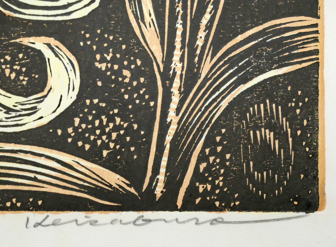 手島圭三郎「白ゆりの幻想」木版画　本人直筆鉛筆サイン