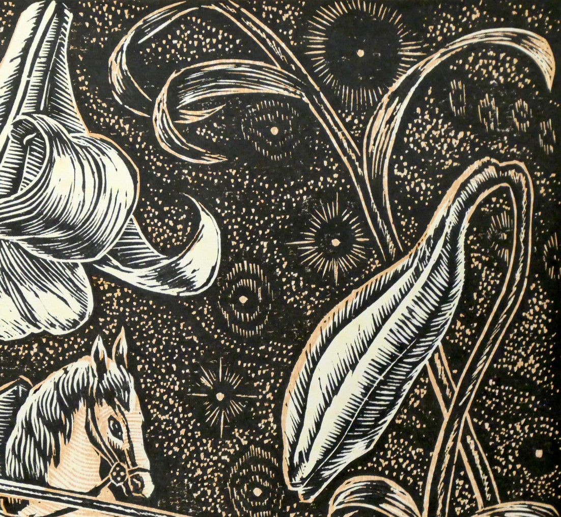 手島圭三郎「白ゆりの幻想」木版画　拡大画像2