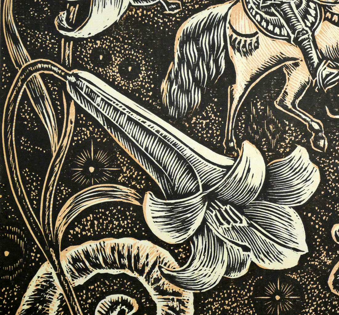 手島圭三郎「白ゆりの幻想」木版画　拡大画像3