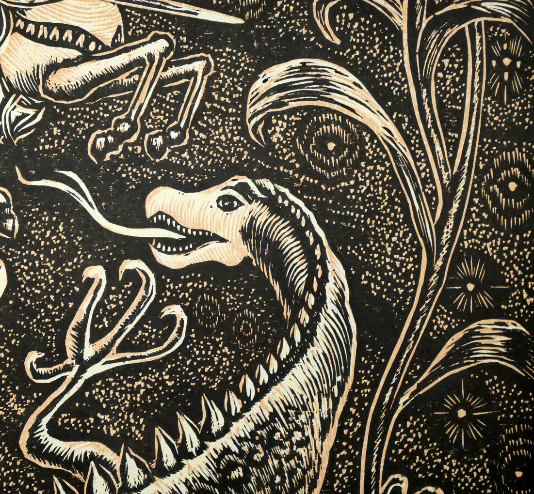 手島圭三郎「白ゆりの幻想」木版画　拡大画像4