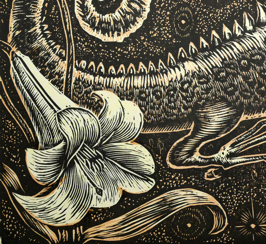 手島圭三郎「白ゆりの幻想」木版画　拡大画像5