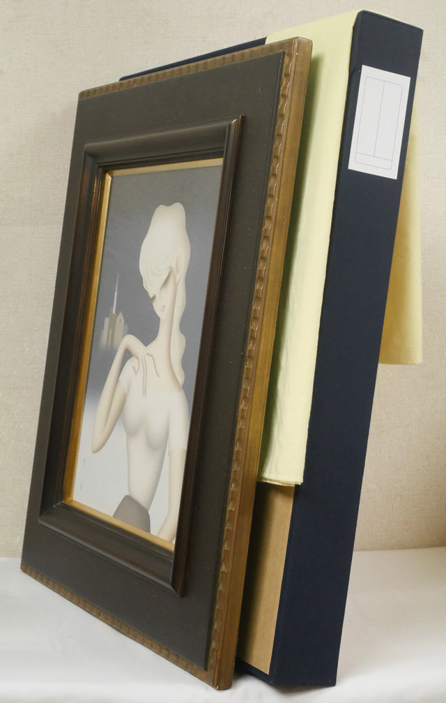 東郷青児「婦人像」油絵・F6号　付属品画像（黄袋、布タトウ箱）