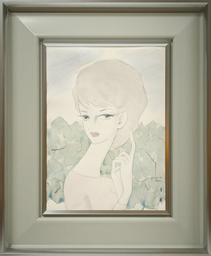 東郷青児「婦人像（カーニュの庭）」水彩画・4号色紙