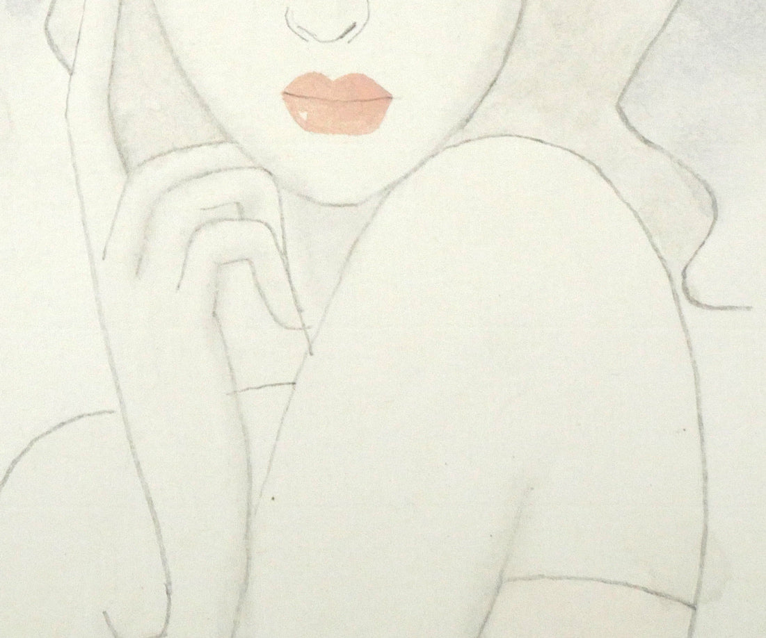 東郷青児「婦人像」水彩画・4号色紙　拡大画像6
