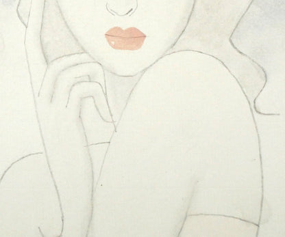 東郷青児「婦人像」水彩画・4号色紙　拡大画像6