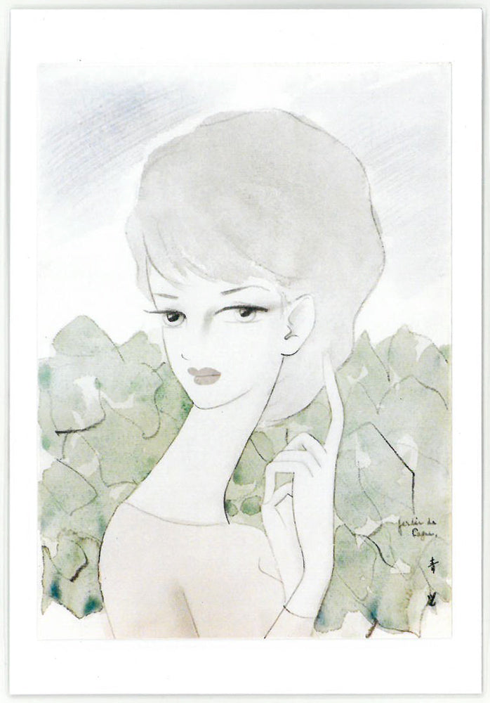東郷青児「婦人像（カーニュの庭）」水彩画・4号色紙　鑑定証（裏）