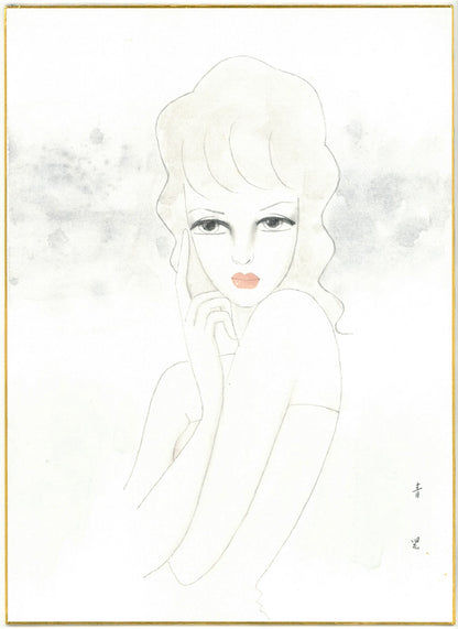 東郷青児「婦人像」水彩画・4号色紙　作品全体画像（表側）