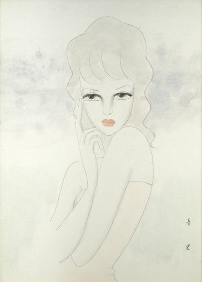 東郷青児「婦人像」水彩画・4号色紙　作品全体画像