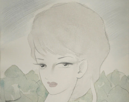 東郷青児「婦人像（カーニュの庭）」水彩画・4号色紙　拡大画像1