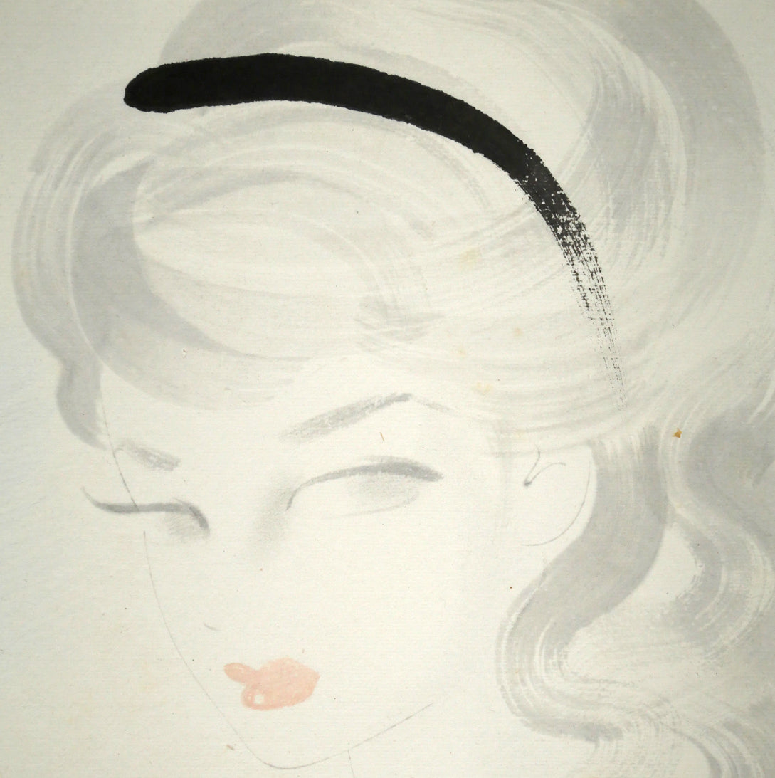 東郷青児「婦人像 （ピエール水彩額縁使用）」水彩画・色紙　拡大画像1