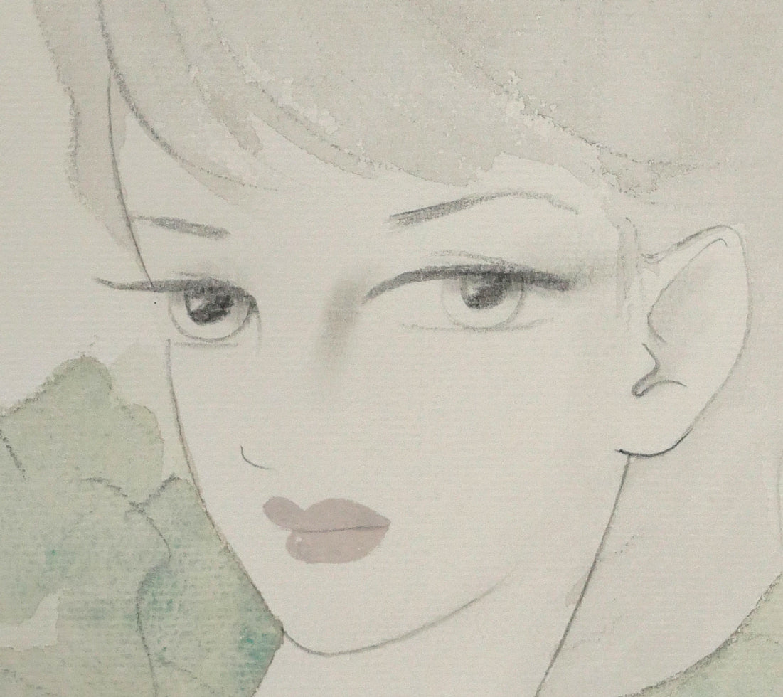 東郷青児「婦人像（カーニュの庭）」水彩画・4号色紙　拡大画像2