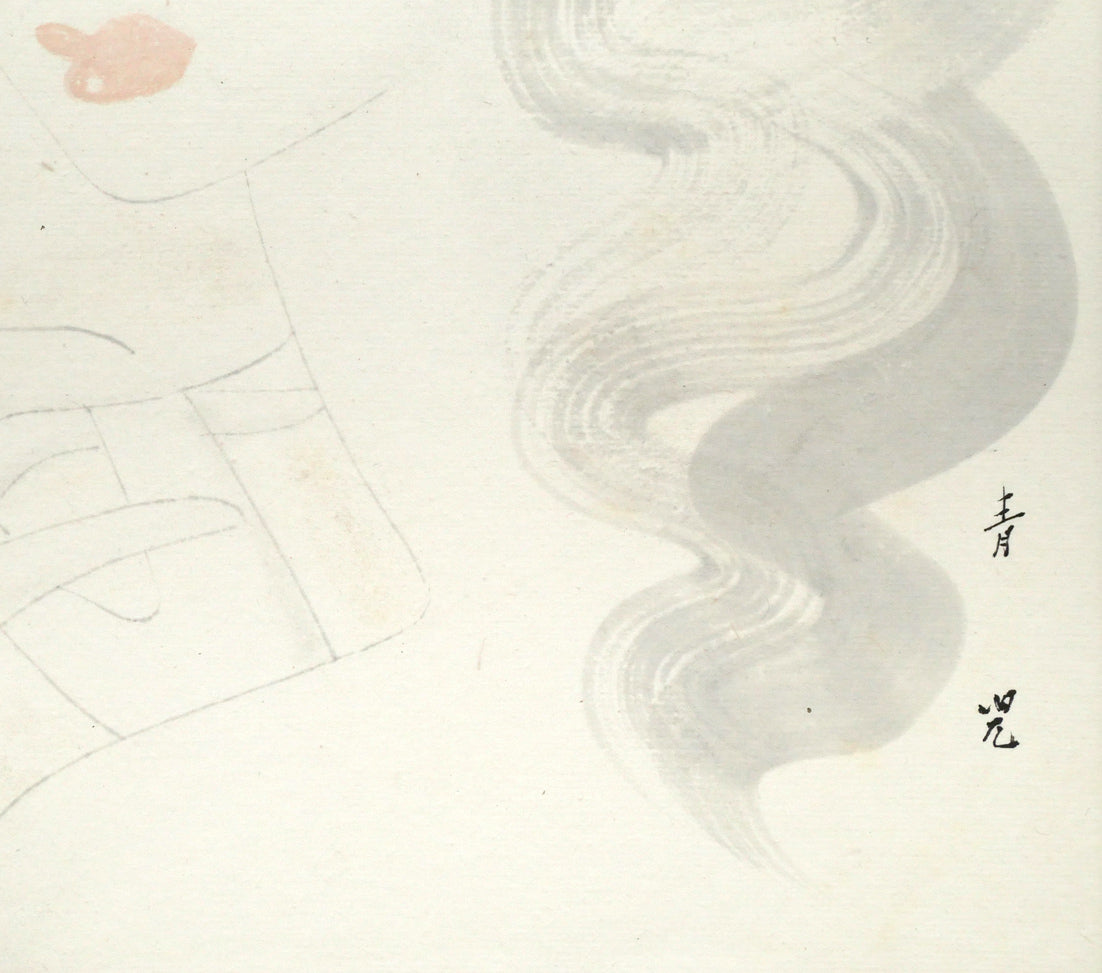 東郷青児「婦人像 （ピエール水彩額縁使用）」水彩画・色紙　拡大画像4