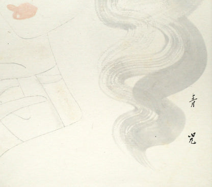 東郷青児「婦人像 （ピエール水彩額縁使用）」水彩画・色紙　拡大画像4