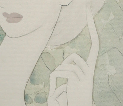 東郷青児「婦人像（カーニュの庭）」水彩画・4号色紙　拡大画像4