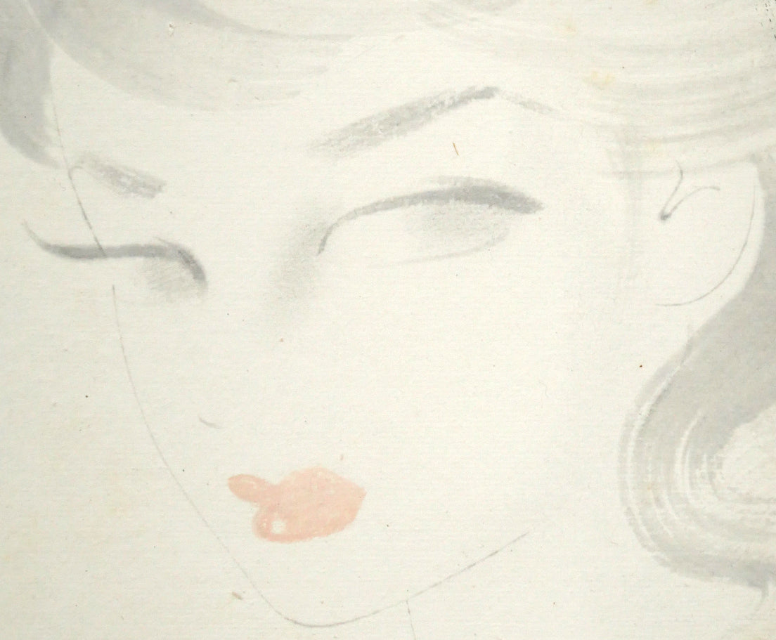 東郷青児「婦人像 （ピエール水彩額縁使用）」水彩画・色紙　拡大画像2