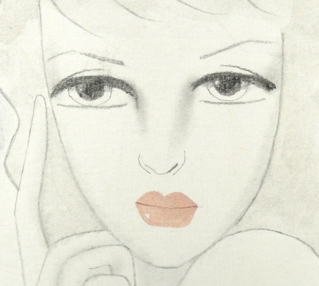 東郷青児「婦人像」水彩画・4号色紙　拡大画像5