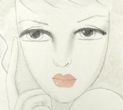 東郷青児「婦人像」水彩画・4号色紙　拡大画像5