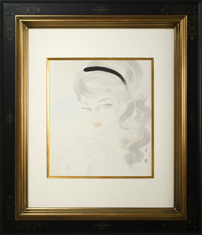 東郷青児「婦人像 （ピエール水彩額縁使用）」水彩画・色紙