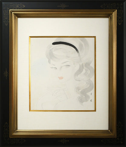 東郷青児「婦人像 （ピエール水彩額縁使用）」水彩画・色紙