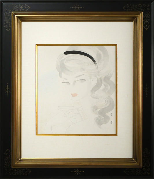 東郷青児「婦人像 （ピエール水彩額縁使用）」水彩画・色紙