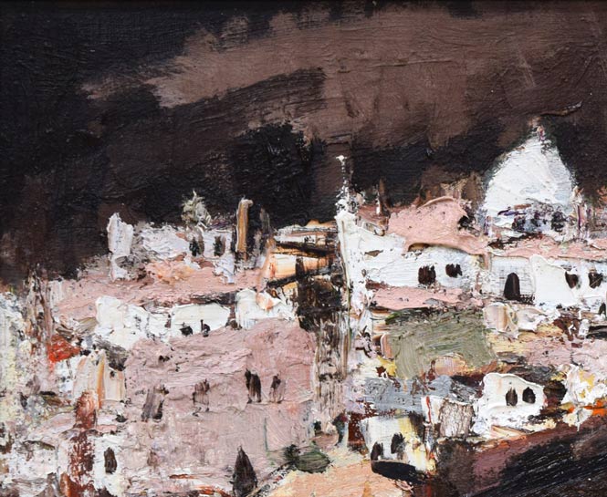 友成晴雄「聖堂の見える丘（南スペイン・ロンダ）」油絵・F4号　拡大画像1