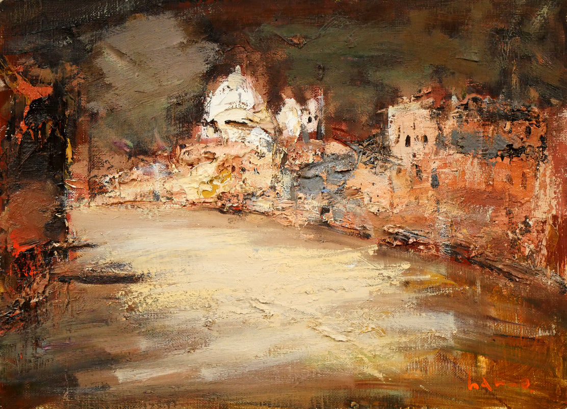 友成晴雄「ヴェニス」油絵・F4号　作品全体画像