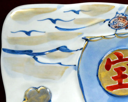 土谷瑞光「宝船」清水焼陶板画　拡大画像1