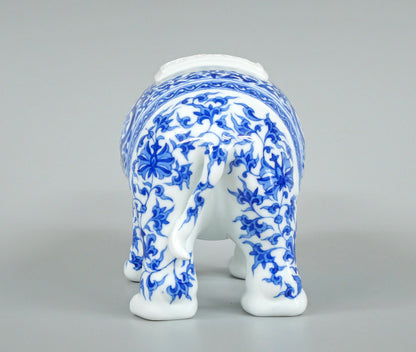 十四代辻常陸「染付吉祥文象香炉」磁器・共箱　全体画像5
