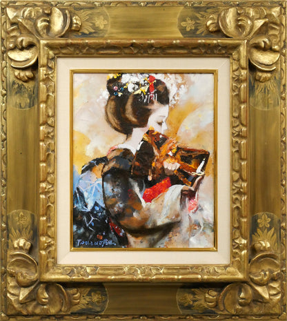 鶴岡義雄「鼓（舞妓）」油絵・F3号