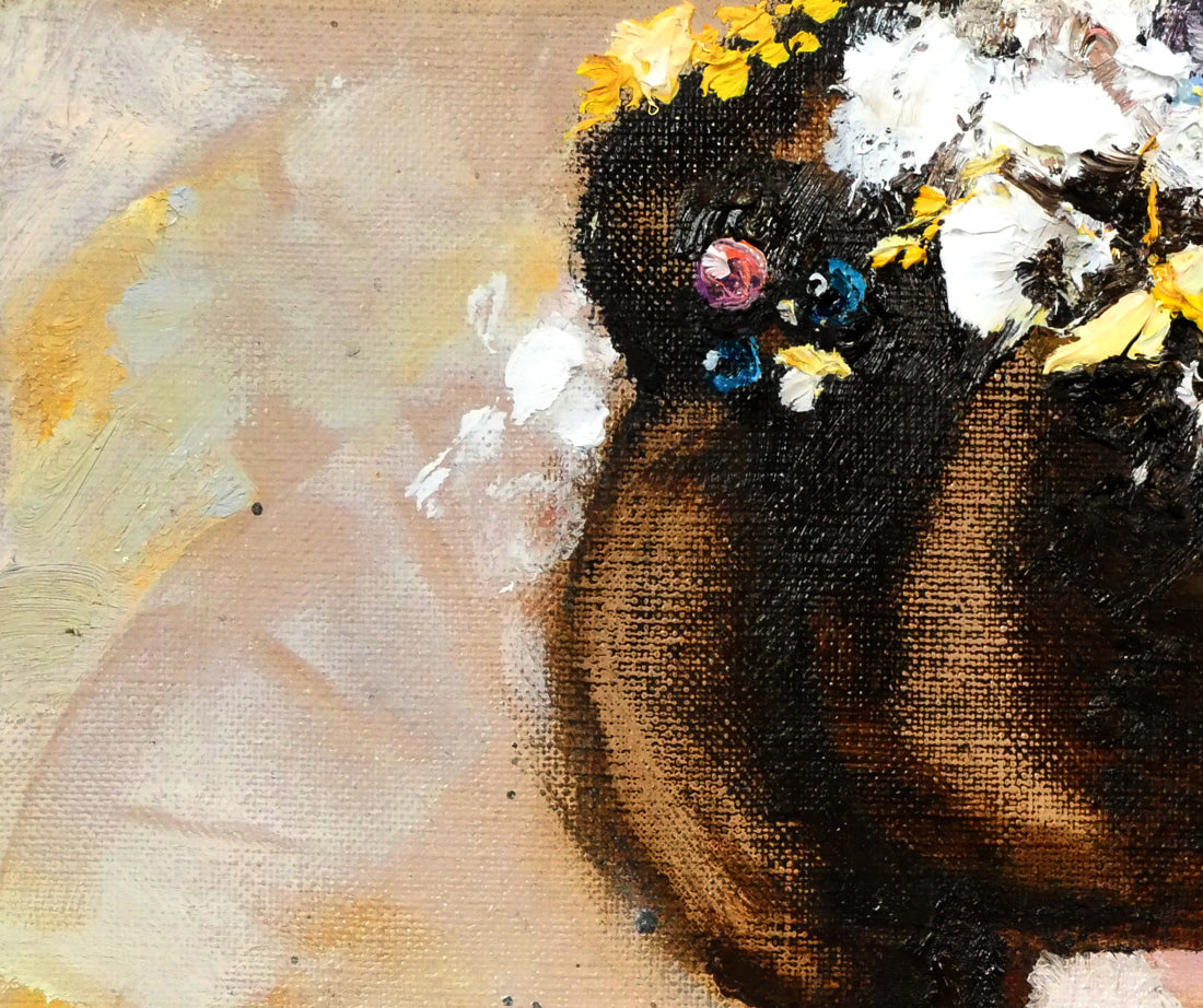 鶴岡義雄「鼓（舞妓）」油絵・F3号　拡大画像1