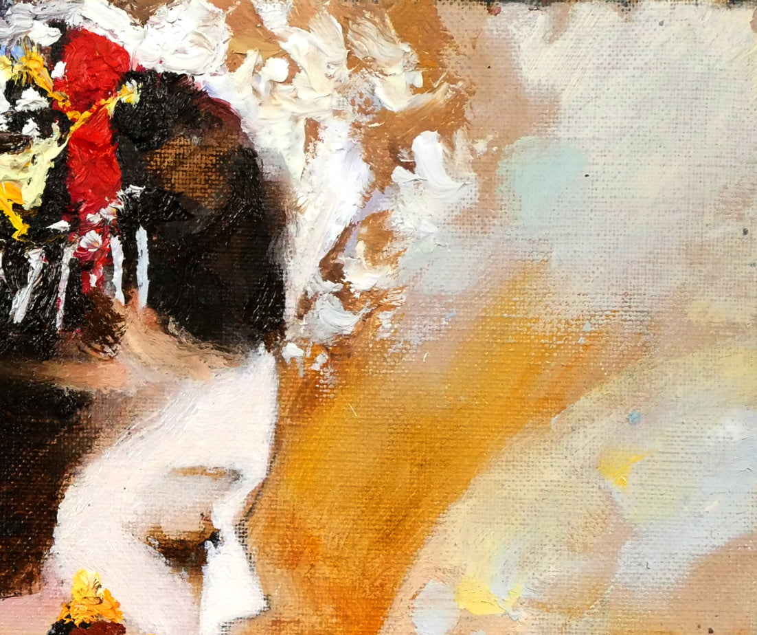 鶴岡義雄「鼓（舞妓）」油絵・F3号　拡大画像2