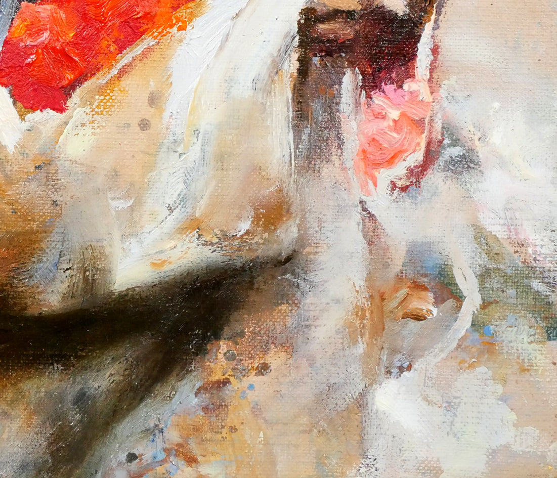 鶴岡義雄「鼓（舞妓）」油絵・F3号　拡大画像6