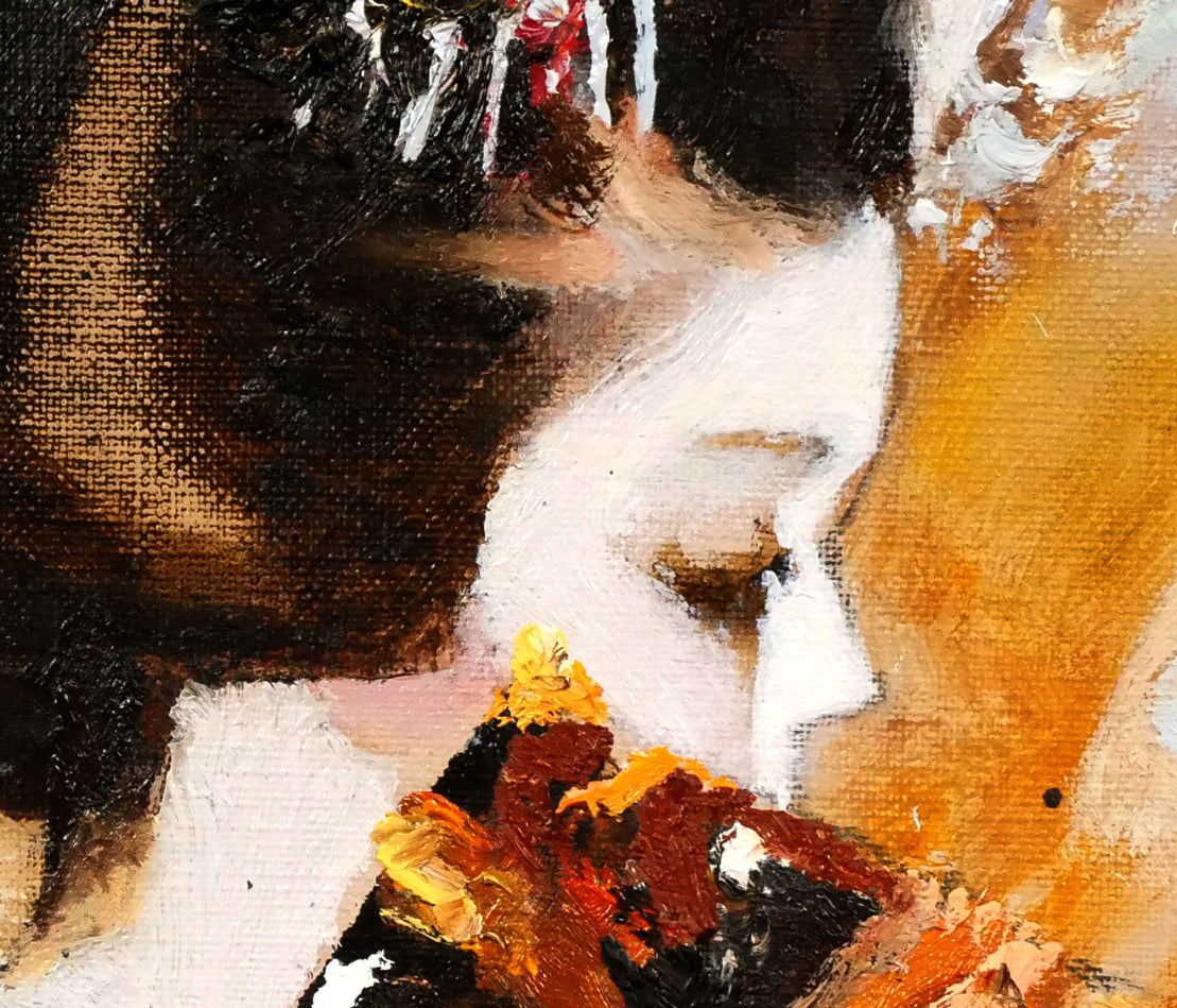 鶴岡義雄「鼓（舞妓）」油絵・F3号　拡大画像7