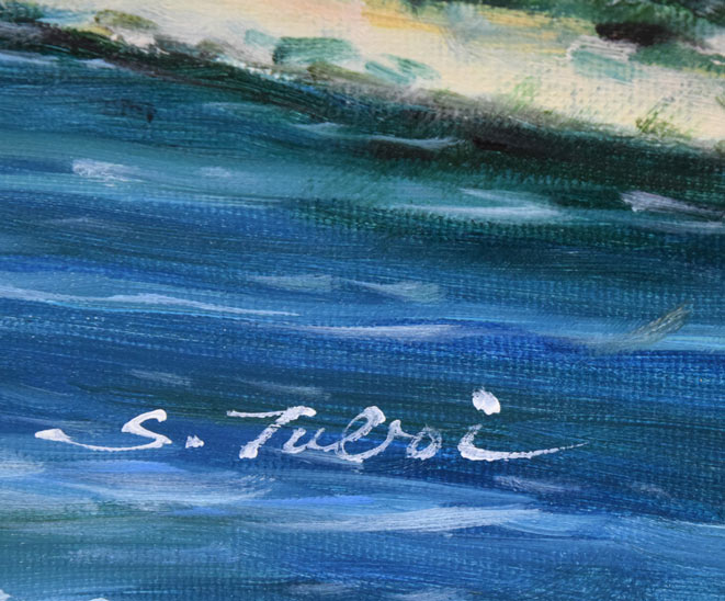 坪井志朗「穂高と清流」油絵・F6号　サイン拡大画像