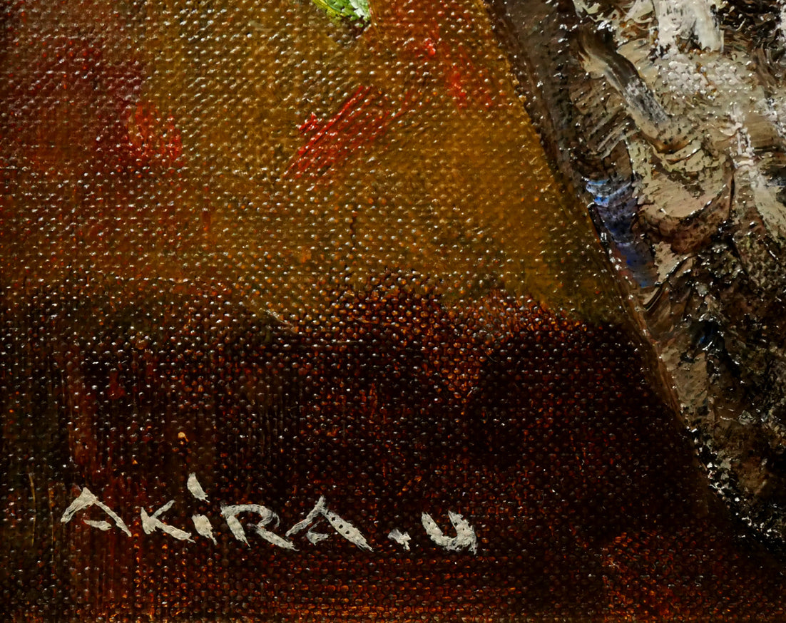 内田晃「白バラ」油絵・F3号　サイン拡大画像