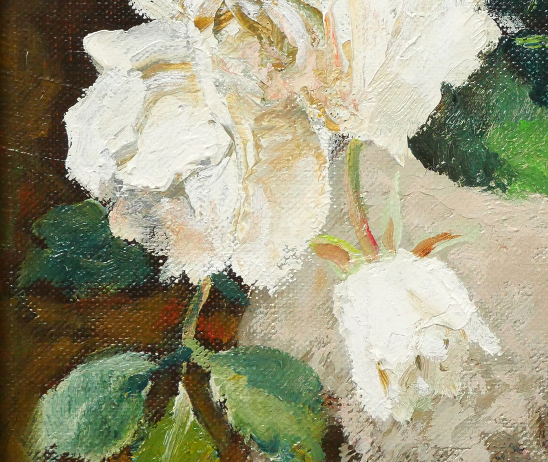 内田晃「白バラ」油絵・F3号　拡大画像3