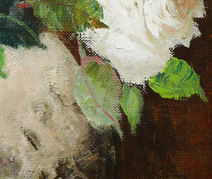 内田晃「白バラ」油絵・F3号　拡大画像4