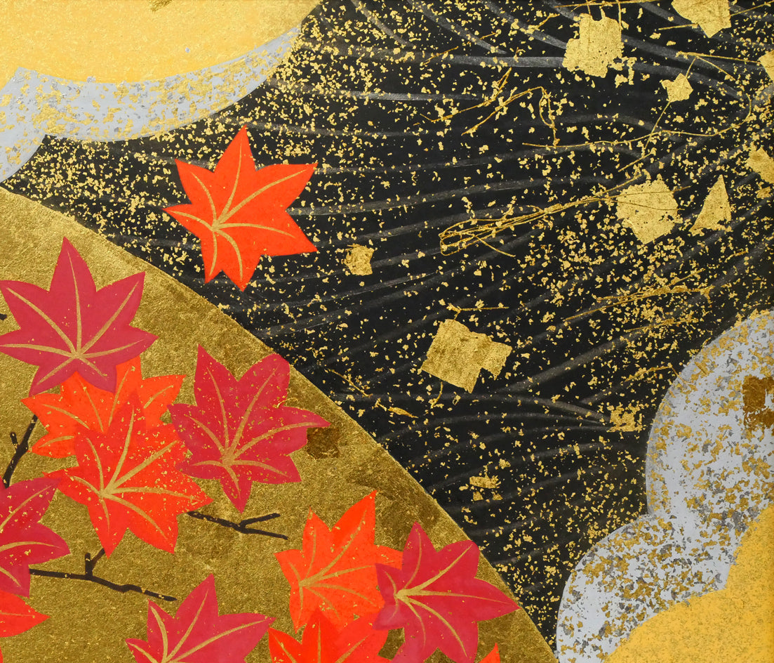 植田環「扇面輝図　紅葉」日本画・F6号　拡大画像2