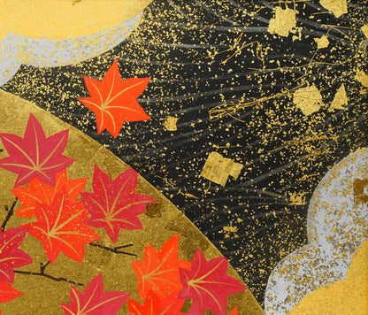 植田環「扇面輝図　紅葉」日本画・F6号　拡大画像2