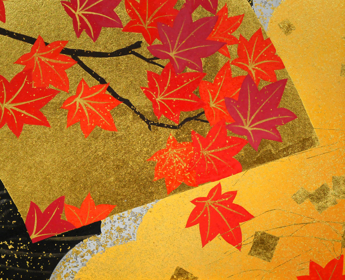 植田環「扇面輝図　紅葉」日本画・F6号　拡大画像4